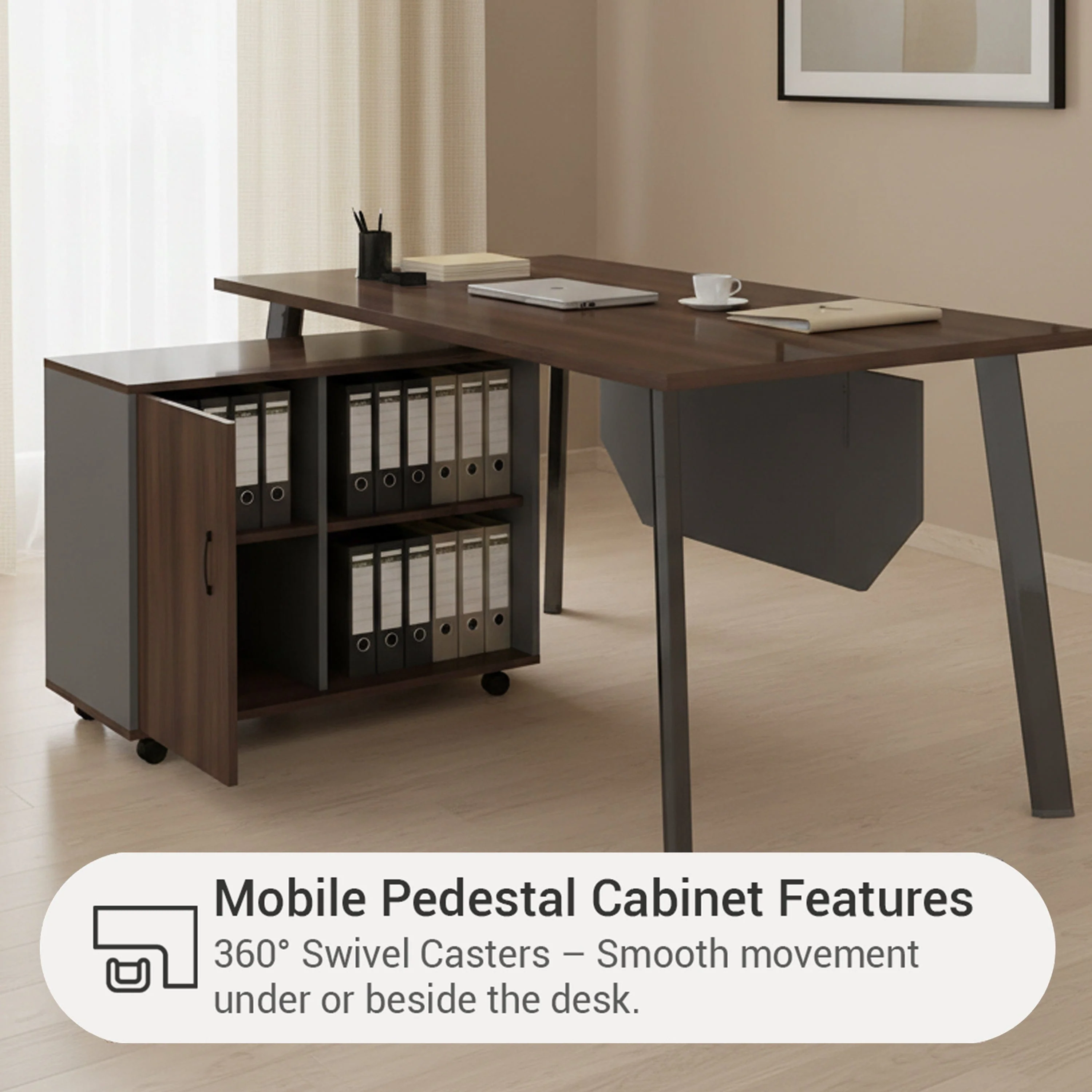 Alice 160 cm Executive Desk with Mobile Cabinet - Image 3