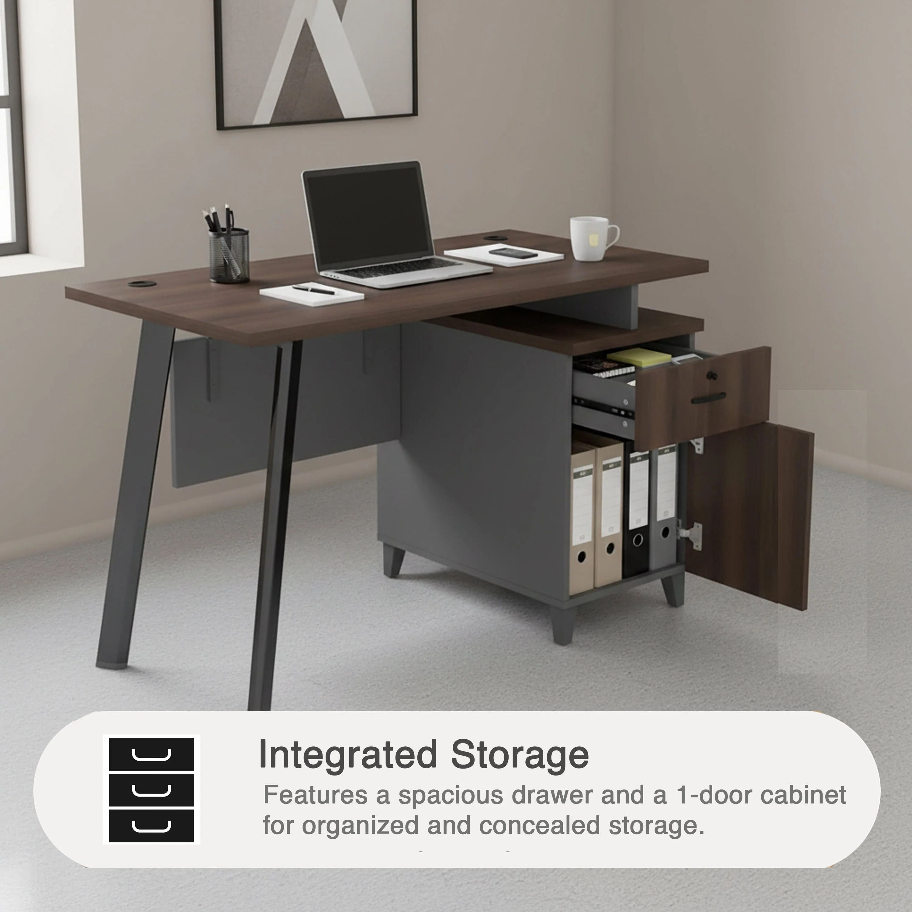 Alice Desk 120x60 cm with Storage - Image 4