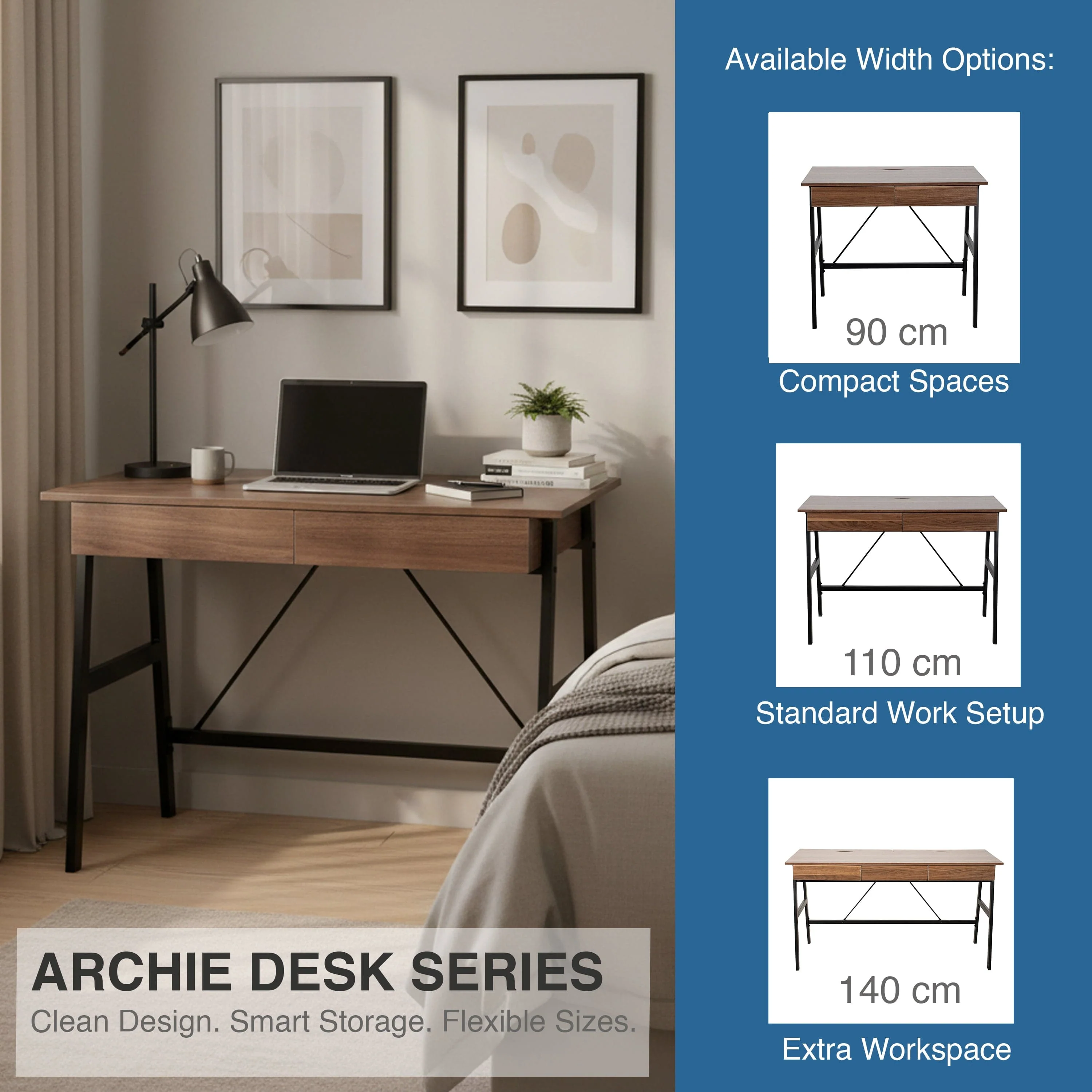 Archie 90 cm Writing Desk - Image 3