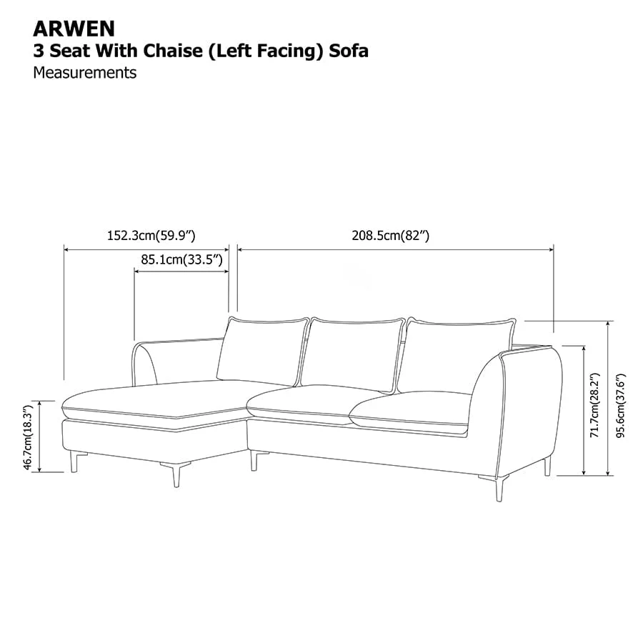 Arwen 3 Seat with Chaise (Left Facing) Sofa - Image 17