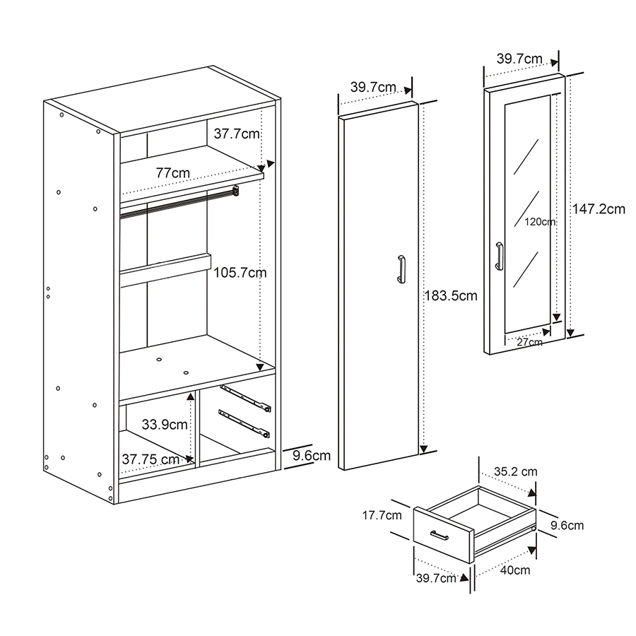 Asher 2 Door Wardrobe with Mirror - Image 14