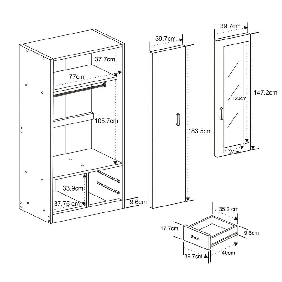 Asher 2 Door Wardrobe with Mirror - Image 42