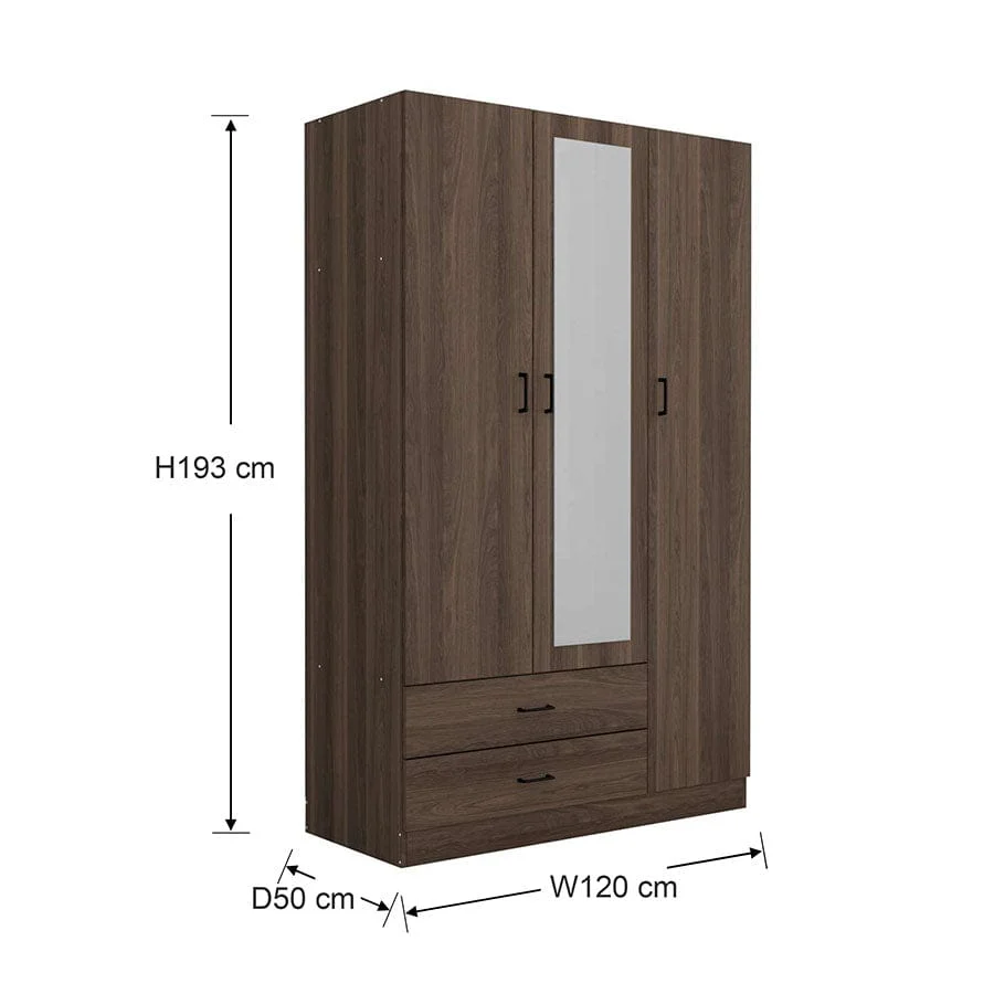 Asher 3 Door Wardrobe with Mirror - Image 40