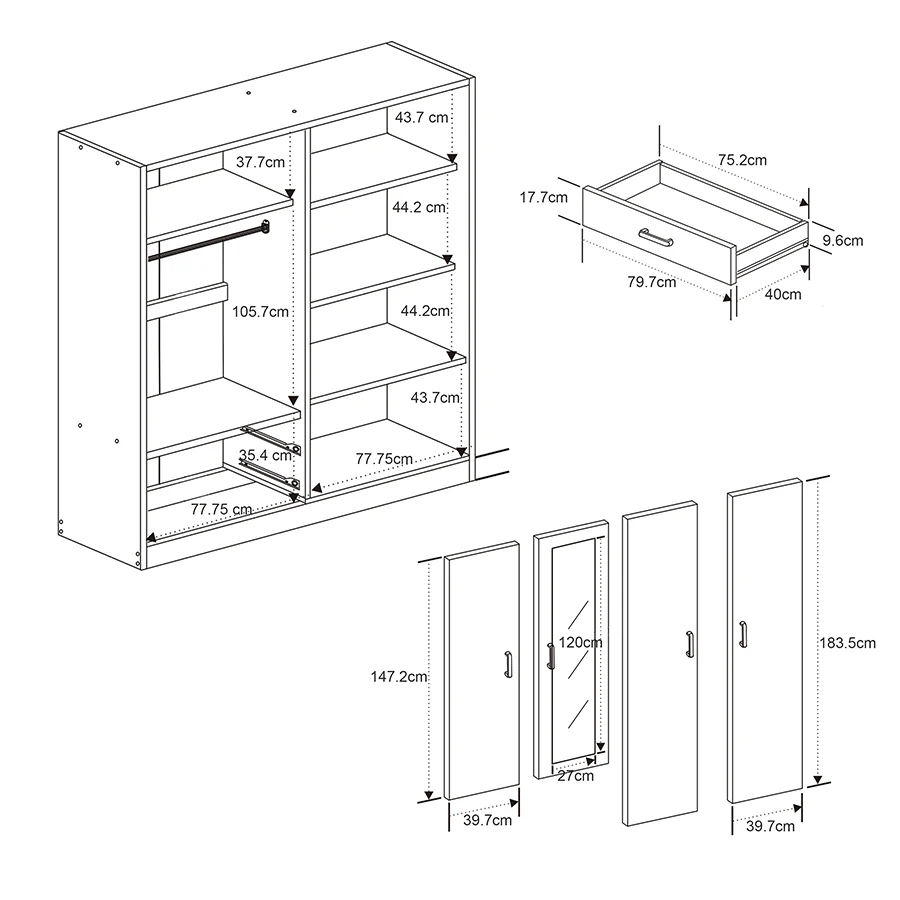 Asher 4 Door Wardrobe with Mirror - Image 15