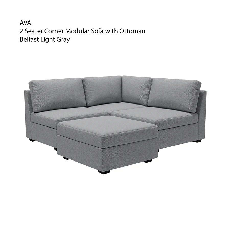 Ava 2 Seater Corner Modular Sofa with Ottoman - Image 15