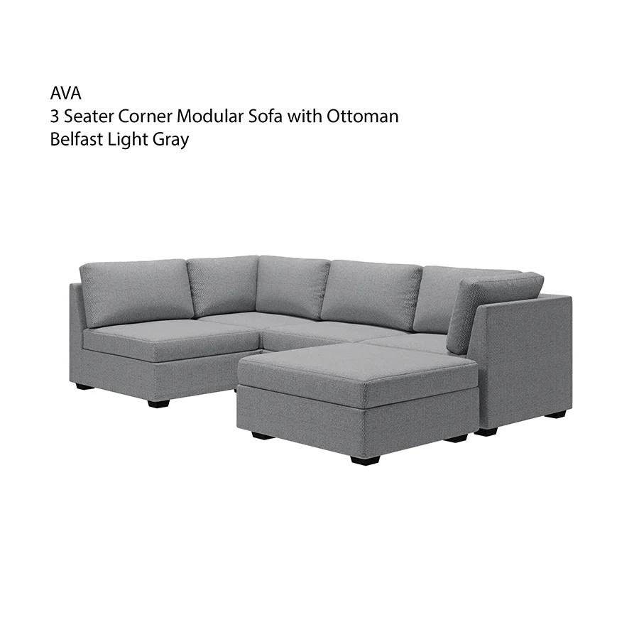 Ava 3 Seater Corner Modular Sofa with Ottoman - Image 15