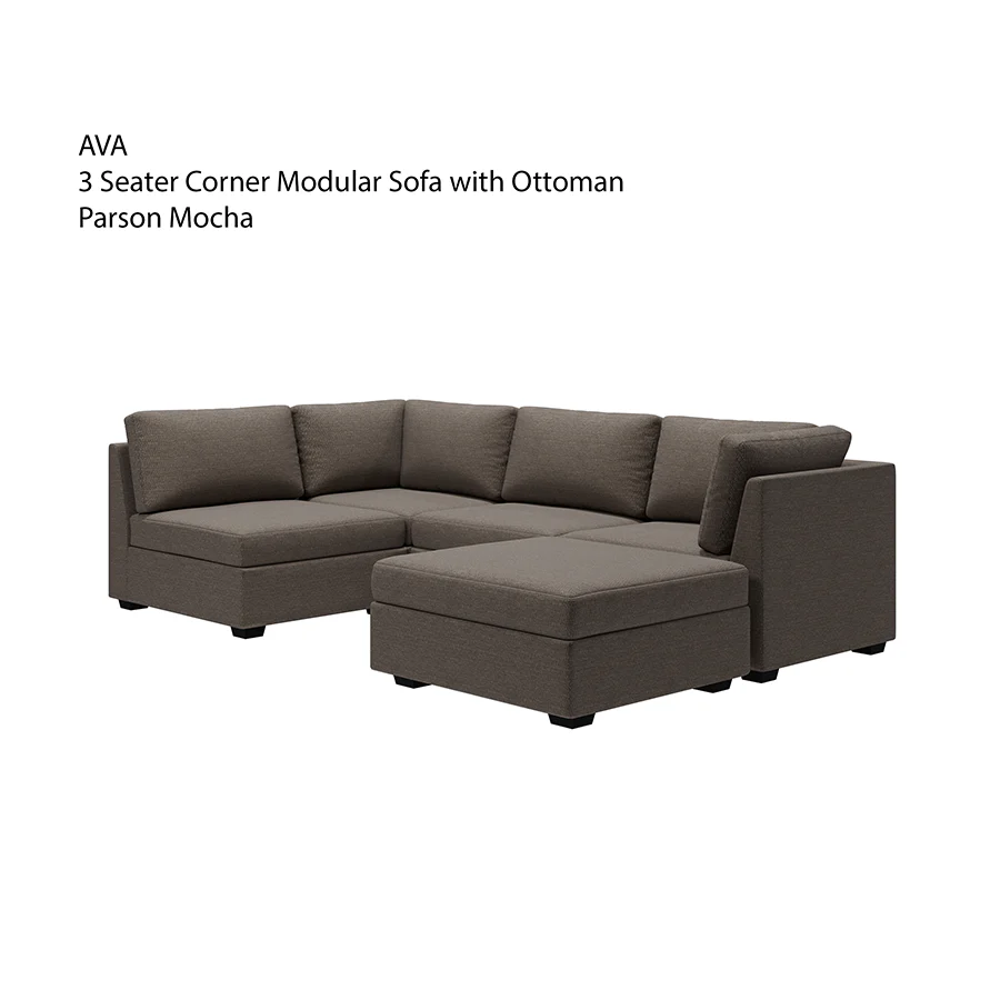 Ava 3 Seater Corner Modular Sofa with Ottoman - Image 9