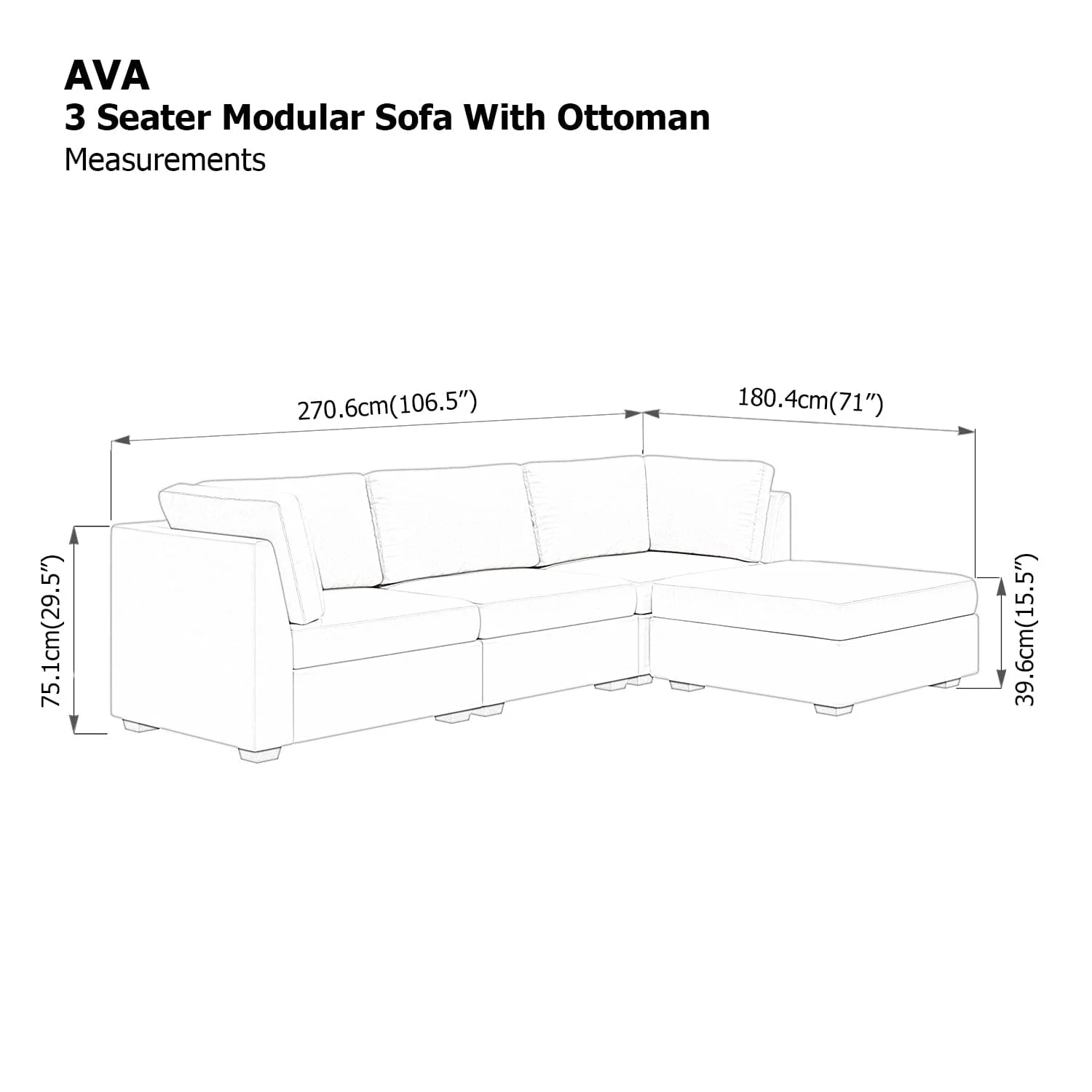 Ava 3 Seater Modular Sofa with Ottoman - Image 44