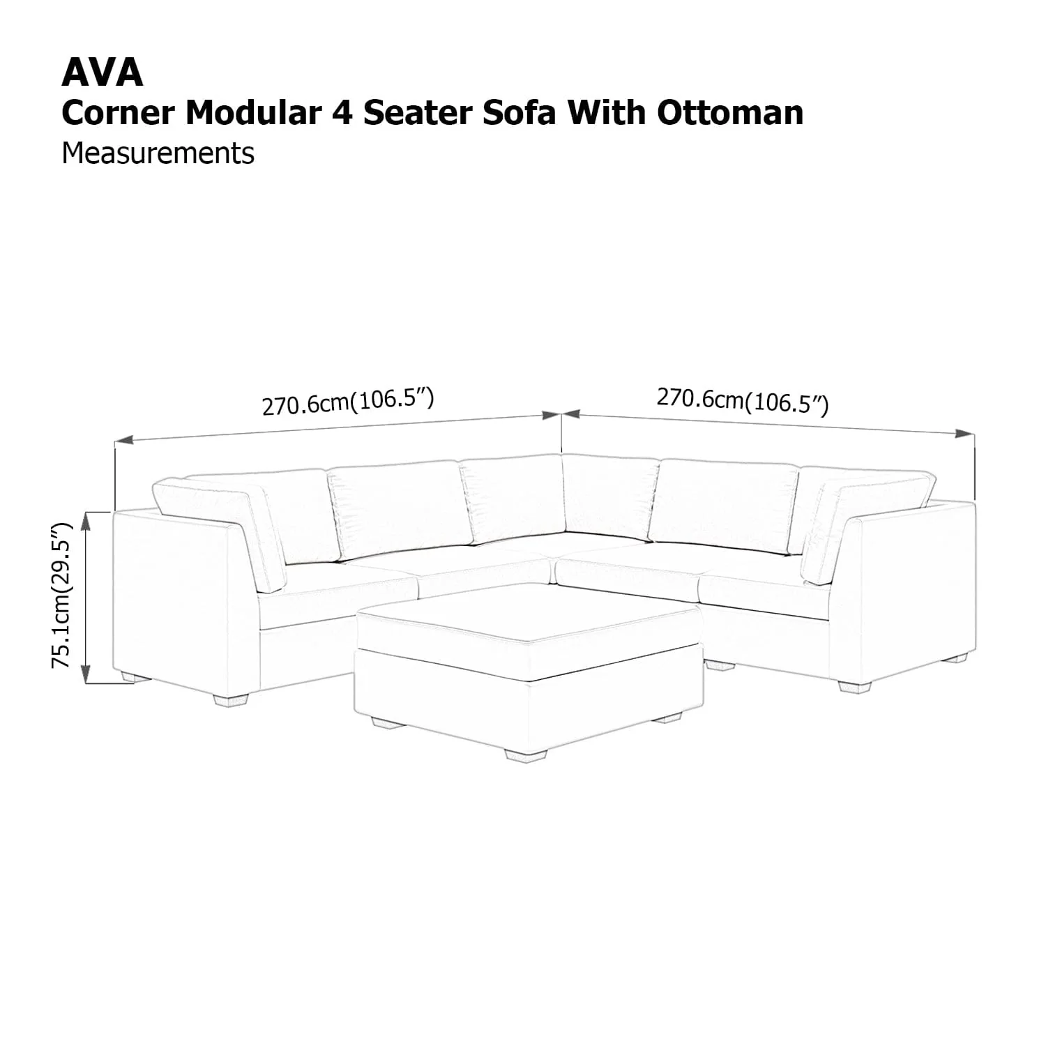 Ava 4 Seater Corner Modular Sofa with Ottoman - Image 44