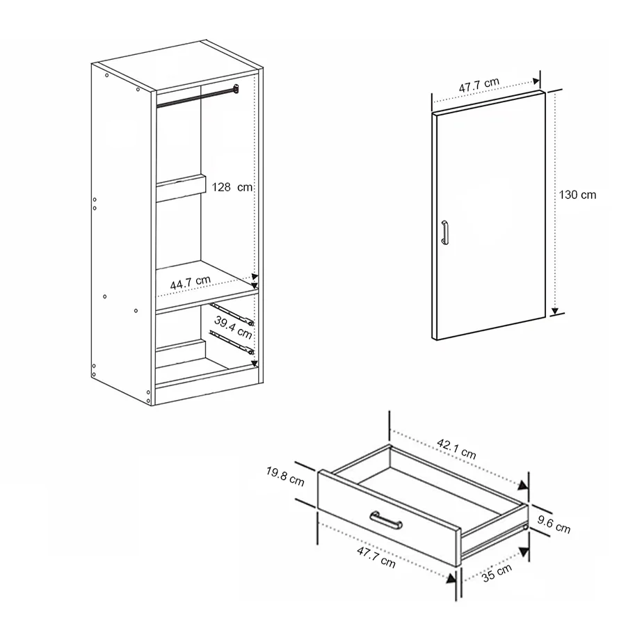 Averie 1 Door Wardrobe with 2 Drawer - Image 39