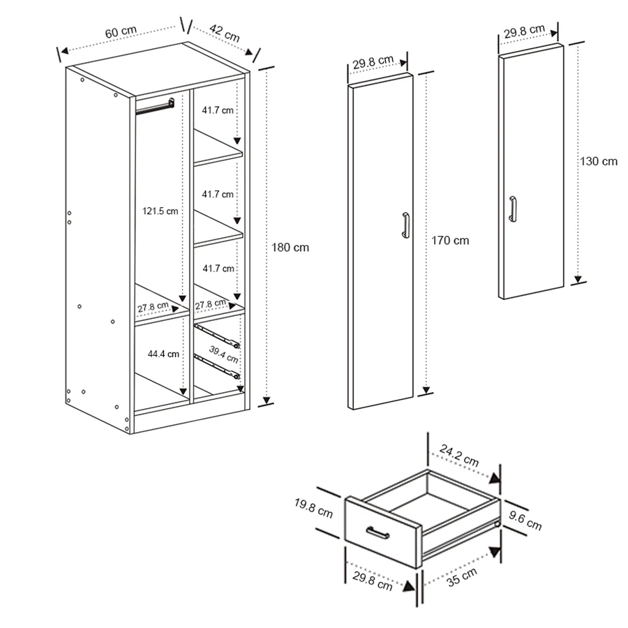 Averie 2 Door with 2 Shelves 2 Drawer Wardrobe - Image 39