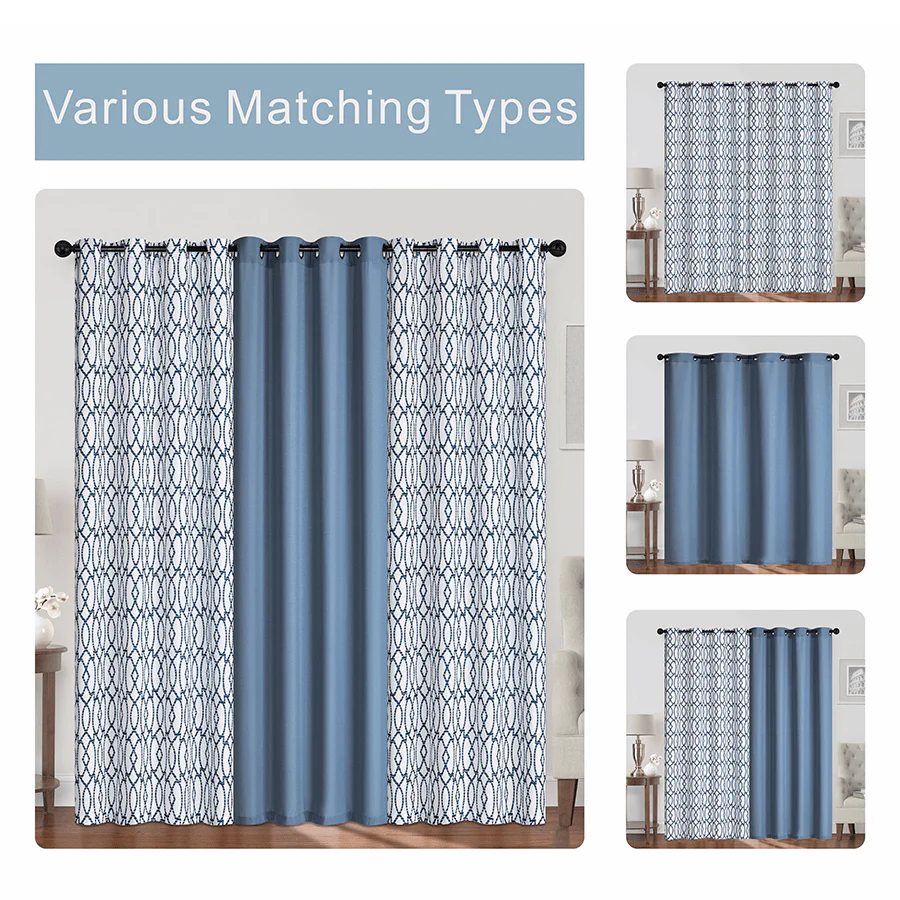 Bernice Plain & Print Set of 3 Curtains - Image 3
