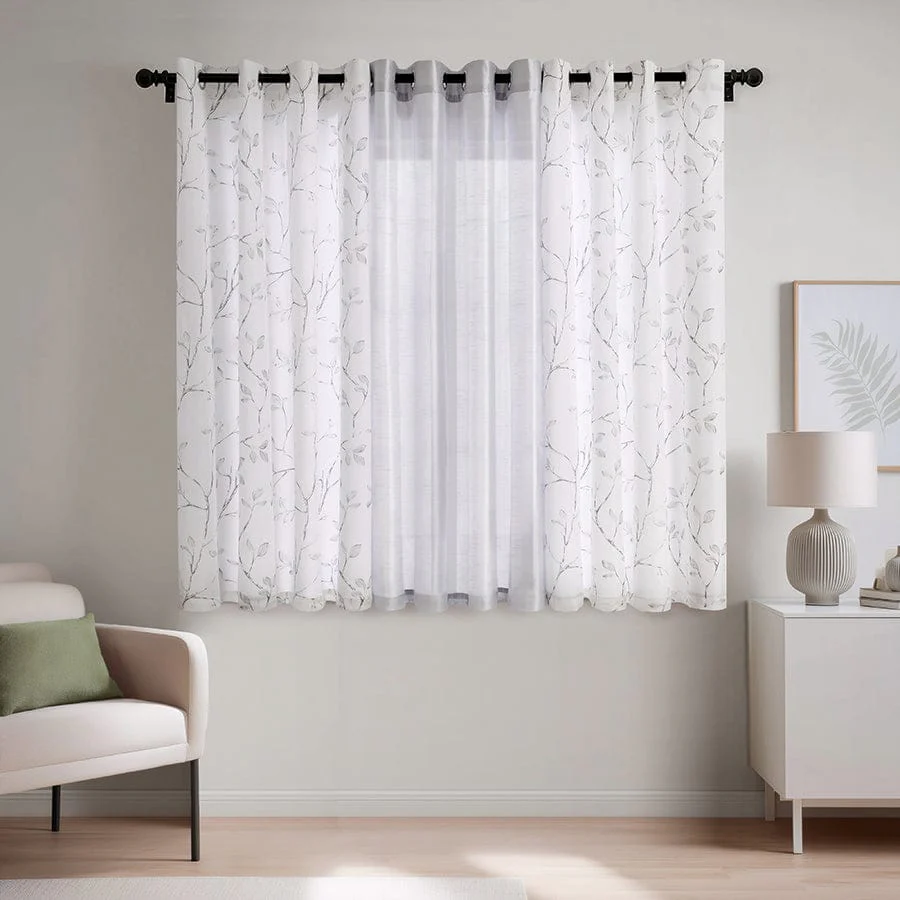 Birga Plain & Print Set Of 3 Curtains