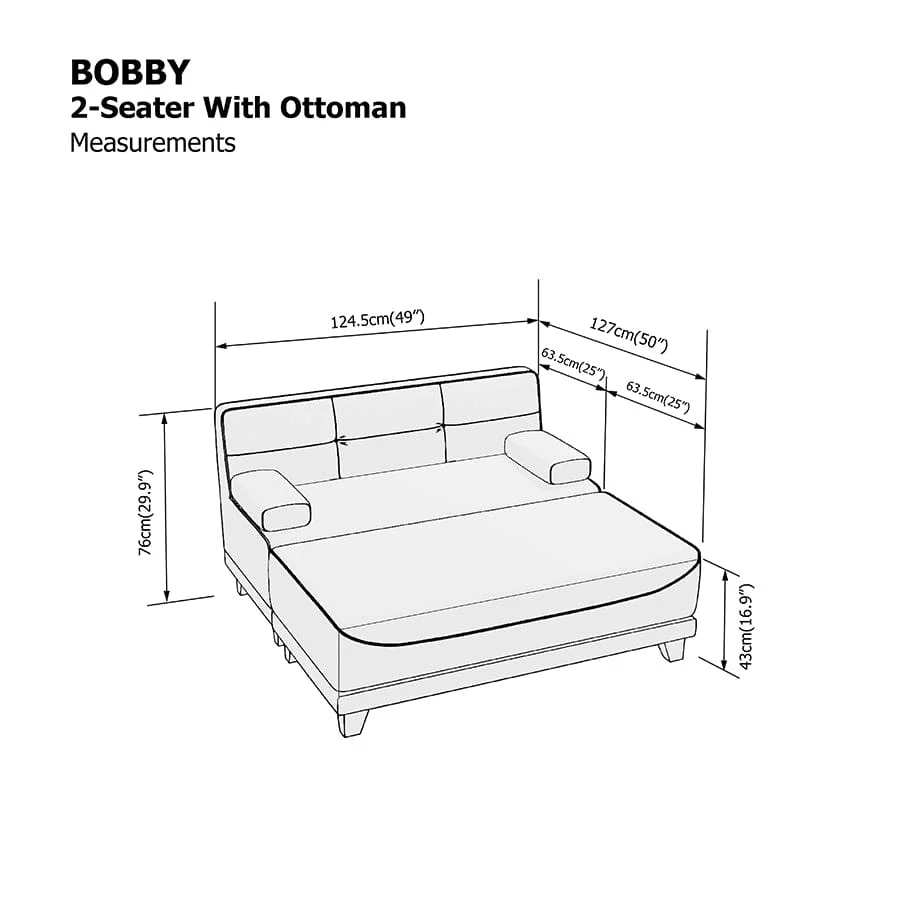 Bobby 2 Seater with Ottoman Sofa - Image 18