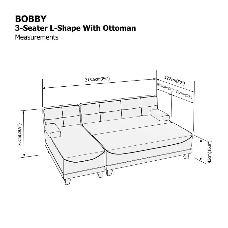 Bobby 3 Seat L-shape with Ottoman Sofa - Image 18