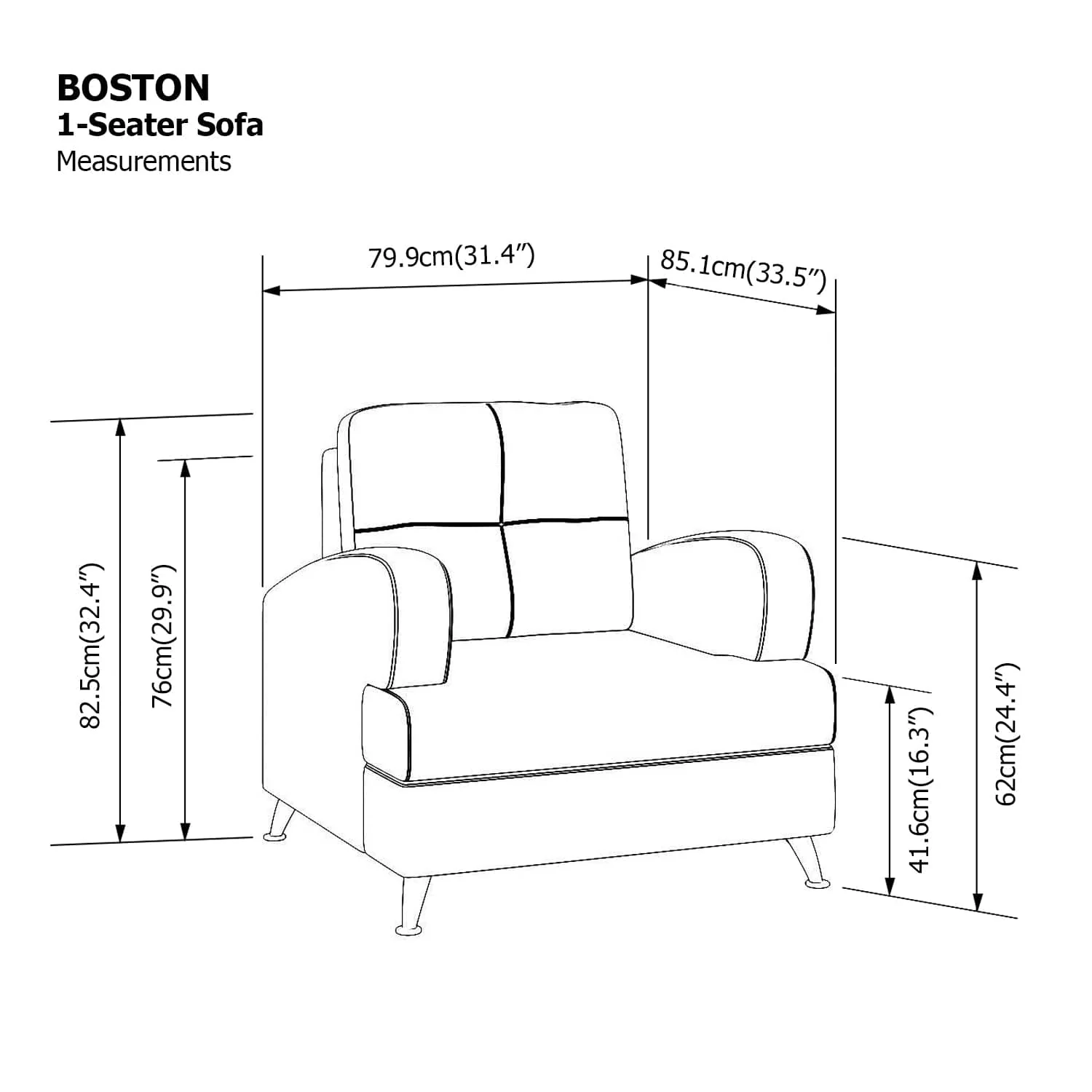 Boston 1 Seater Sofa - Image 17