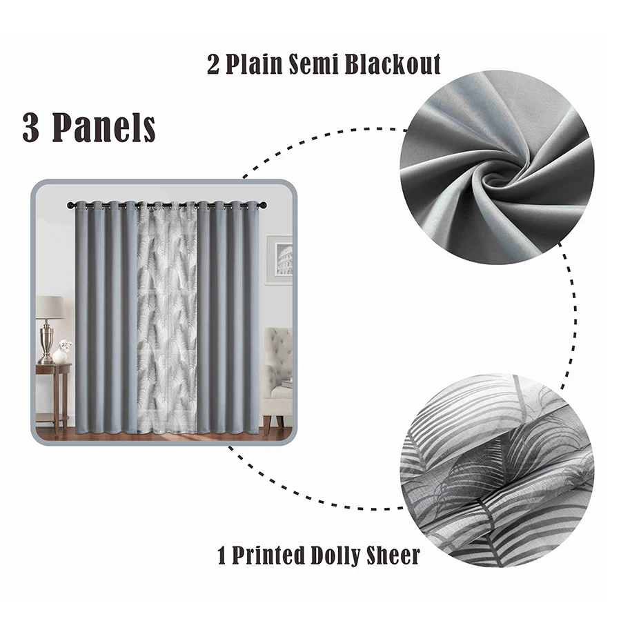 Bothild Plain & Print Set of 3 Curtains - Image 4