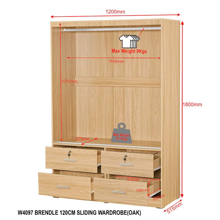 Brendle 120 cm Sliding Wardrobe - Image 11