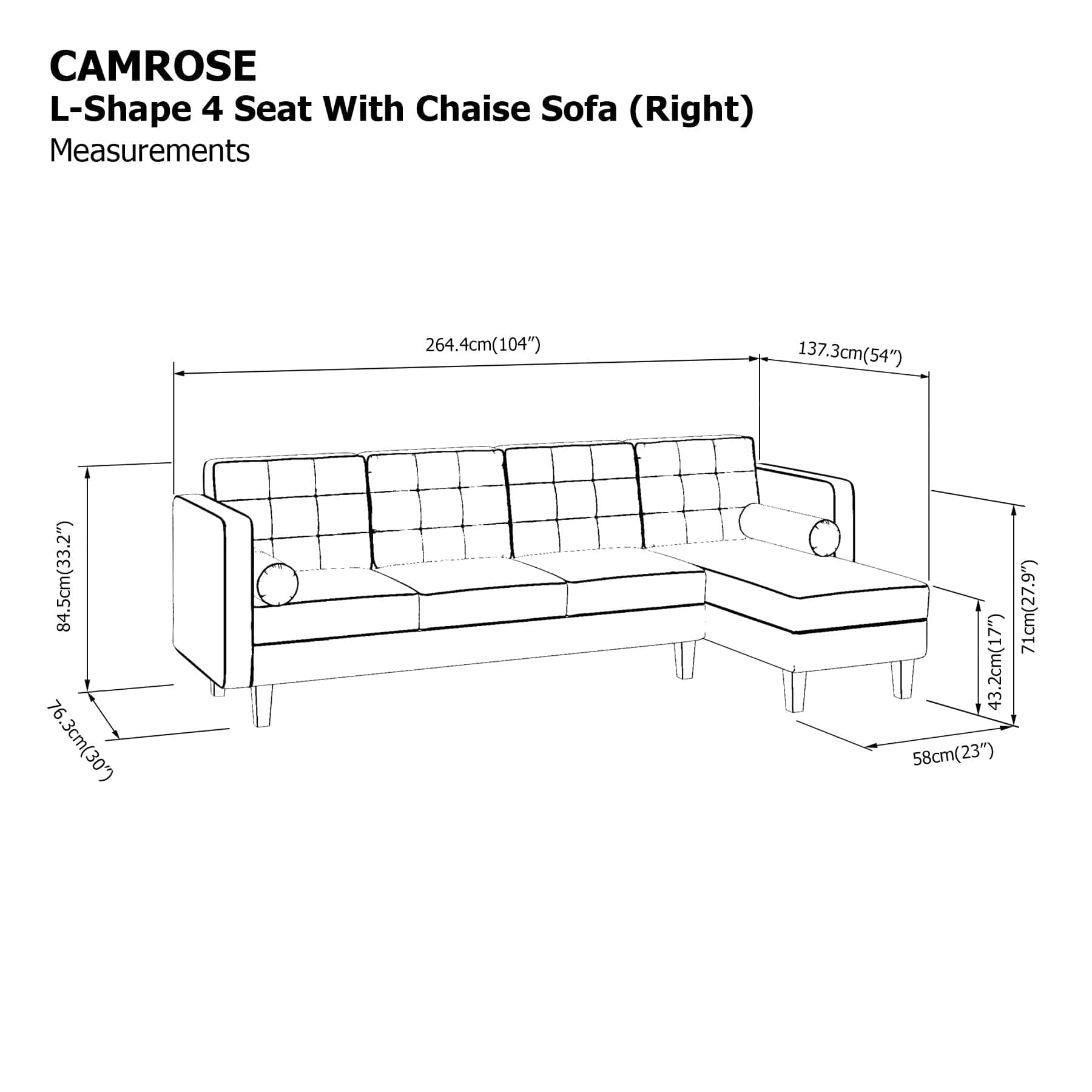 Camrose L-shape 4 Seat with Chaise (Right Facing) Sofa - Image 24