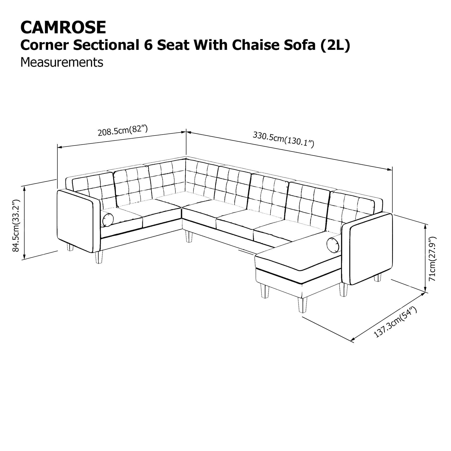 Camrose Sectional 6 Seat with Chaise (2L) Sofa - Image 24
