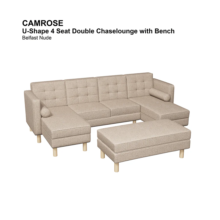 Camrose U-shape 4 Seat Double Chaise with Bench - Image 12