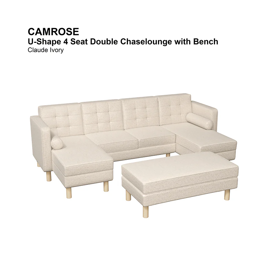 Camrose U-shape 4 Seat Double Chaise with Bench - Image 32