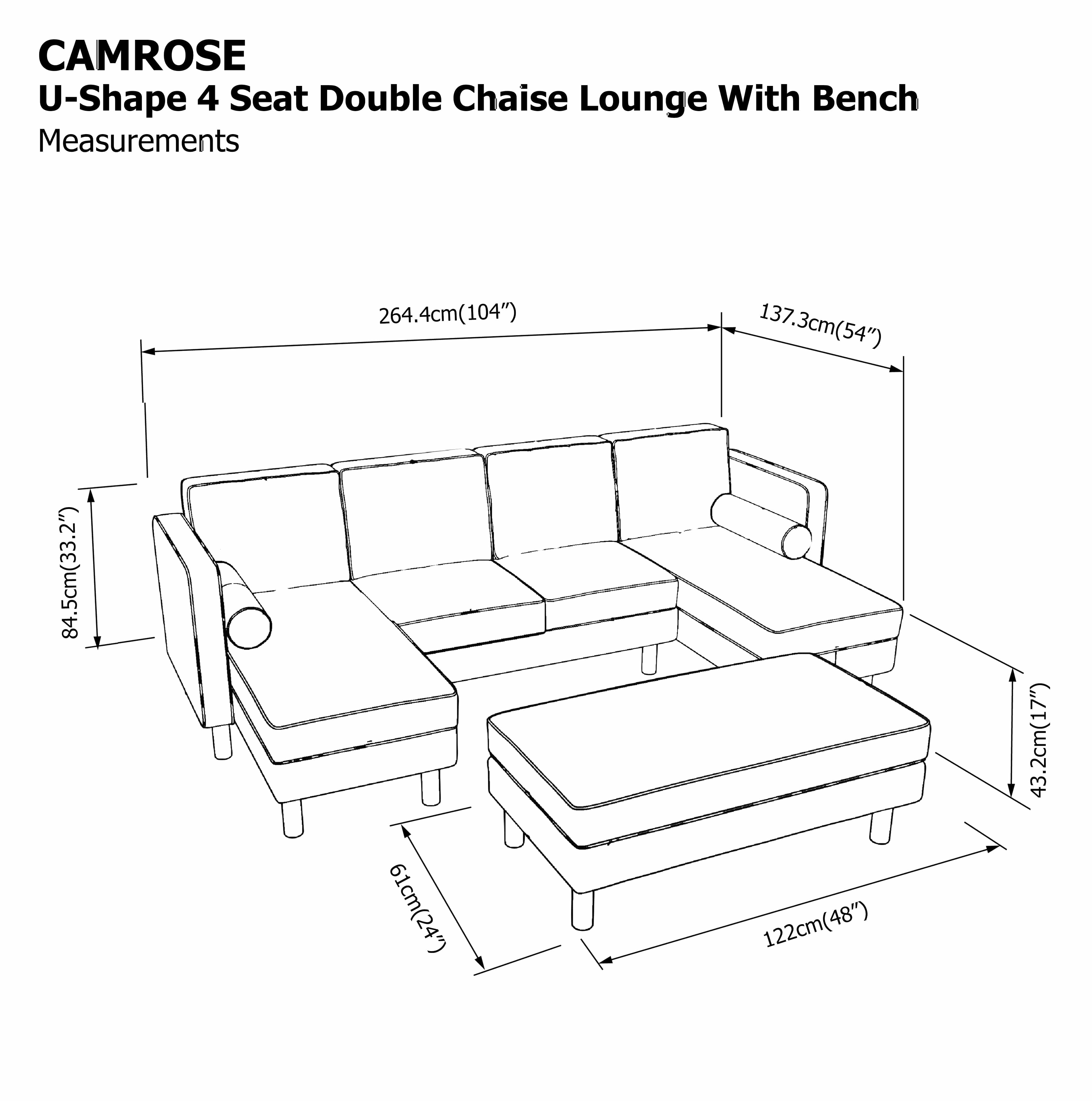 Camrose U-shape 4 Seat Double Chaise with Bench - Image 46