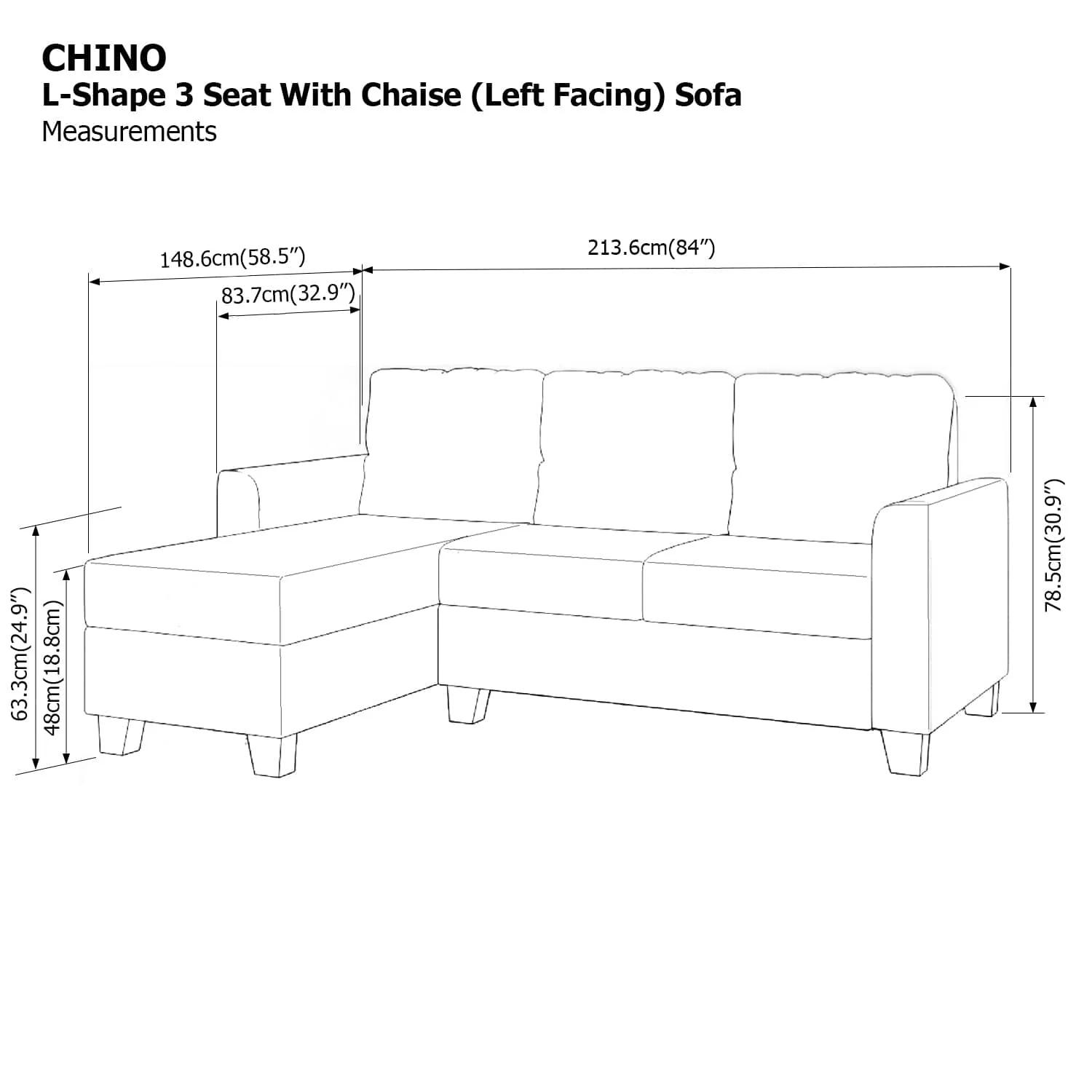 Chino L-shape 3 Seat with Chaise (Left Facing) Sofa - Image 25