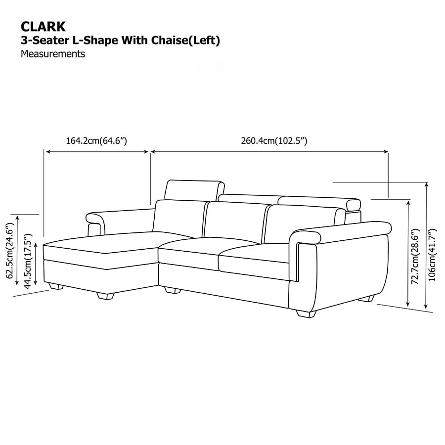 Clark L-shape 3 Seat with Chaise Left Sofa - Image 34