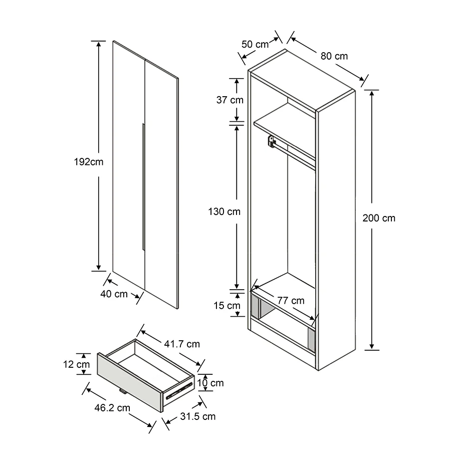 Emil 2 Door Hinge Wardrobe - Image 14