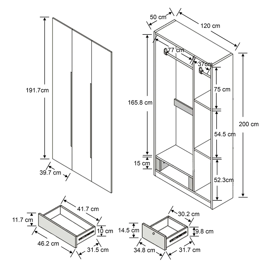 Emil 3 Door Hinge Wardrobe - Image 15