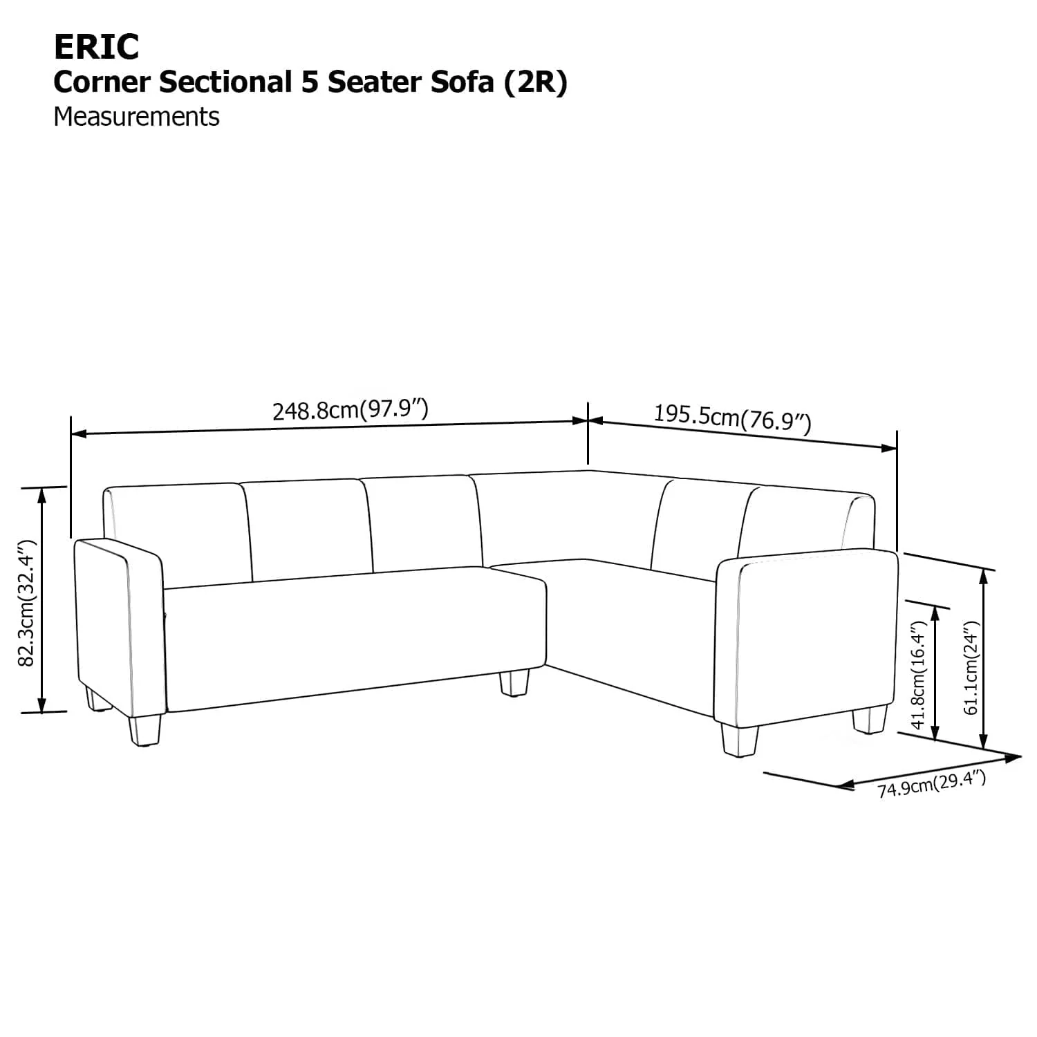 Eric Corner Sectional 5 Seat Sofa (2R) Sofa - Image 18