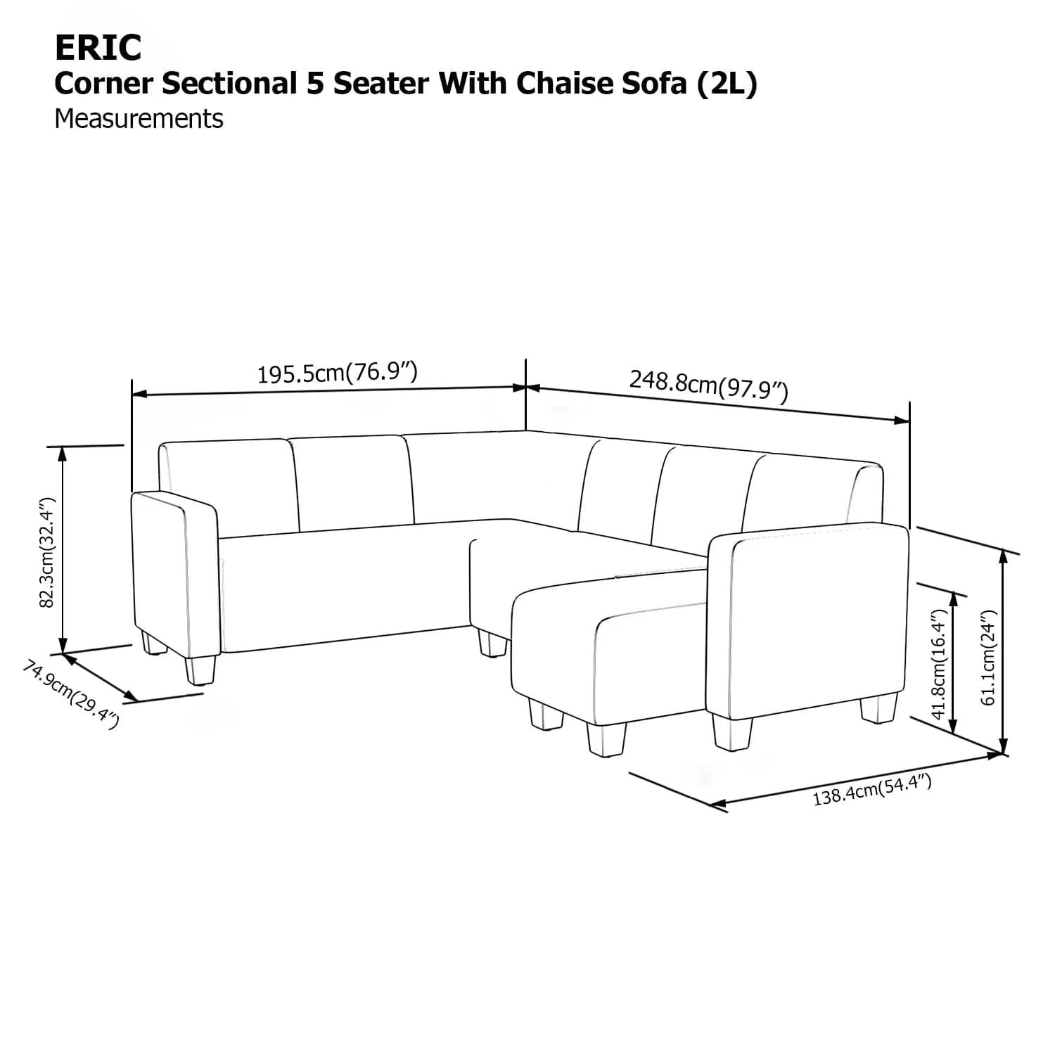 Eric Corner Sectional 5 Seat with Chaise (2L) Sofa - Image 18