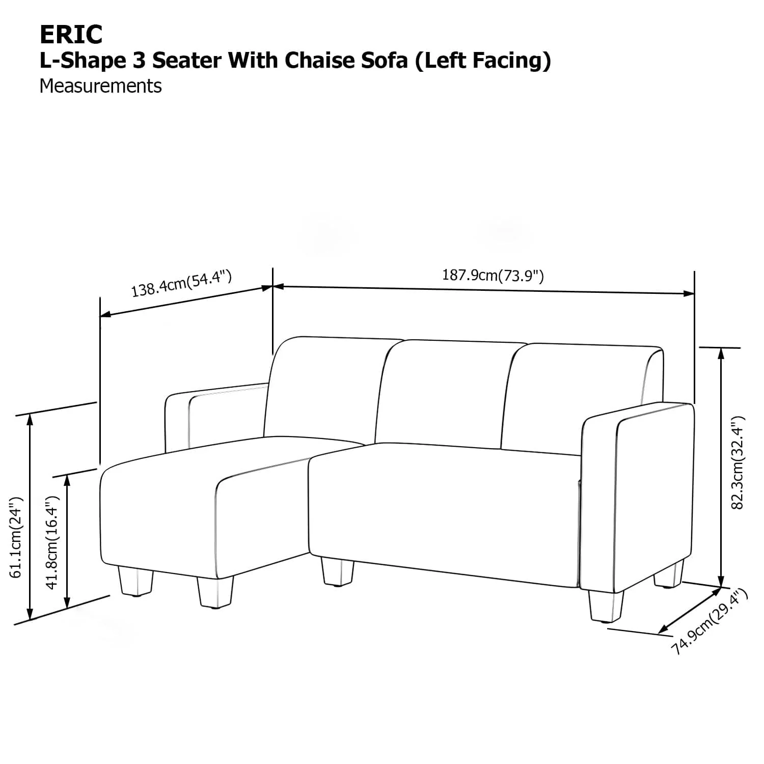 Eric L-shape 3 Seat with Chaise (Left Facing) Sofa - Image 18