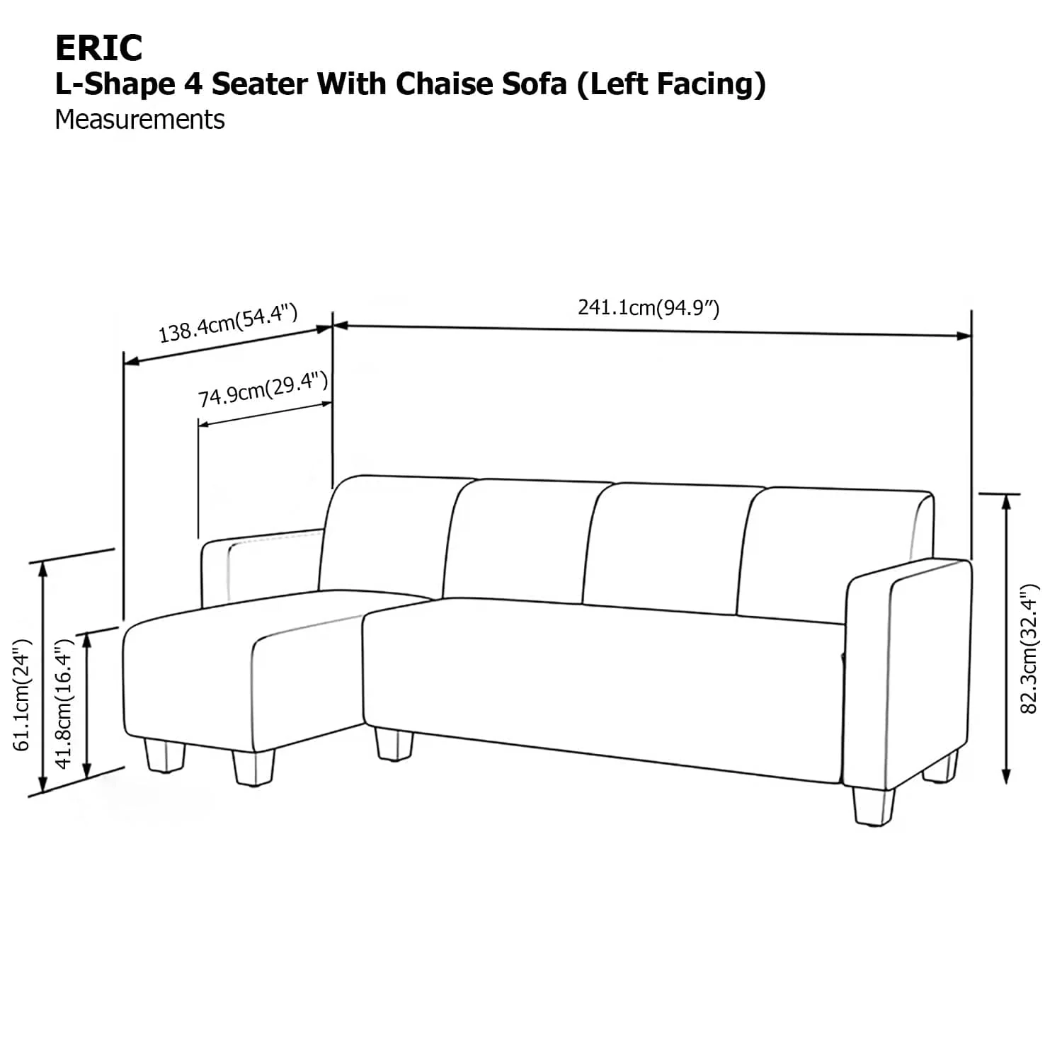 Eric L-shape 4 Seat with Chaise (Left Facing) Sofa - Image 18
