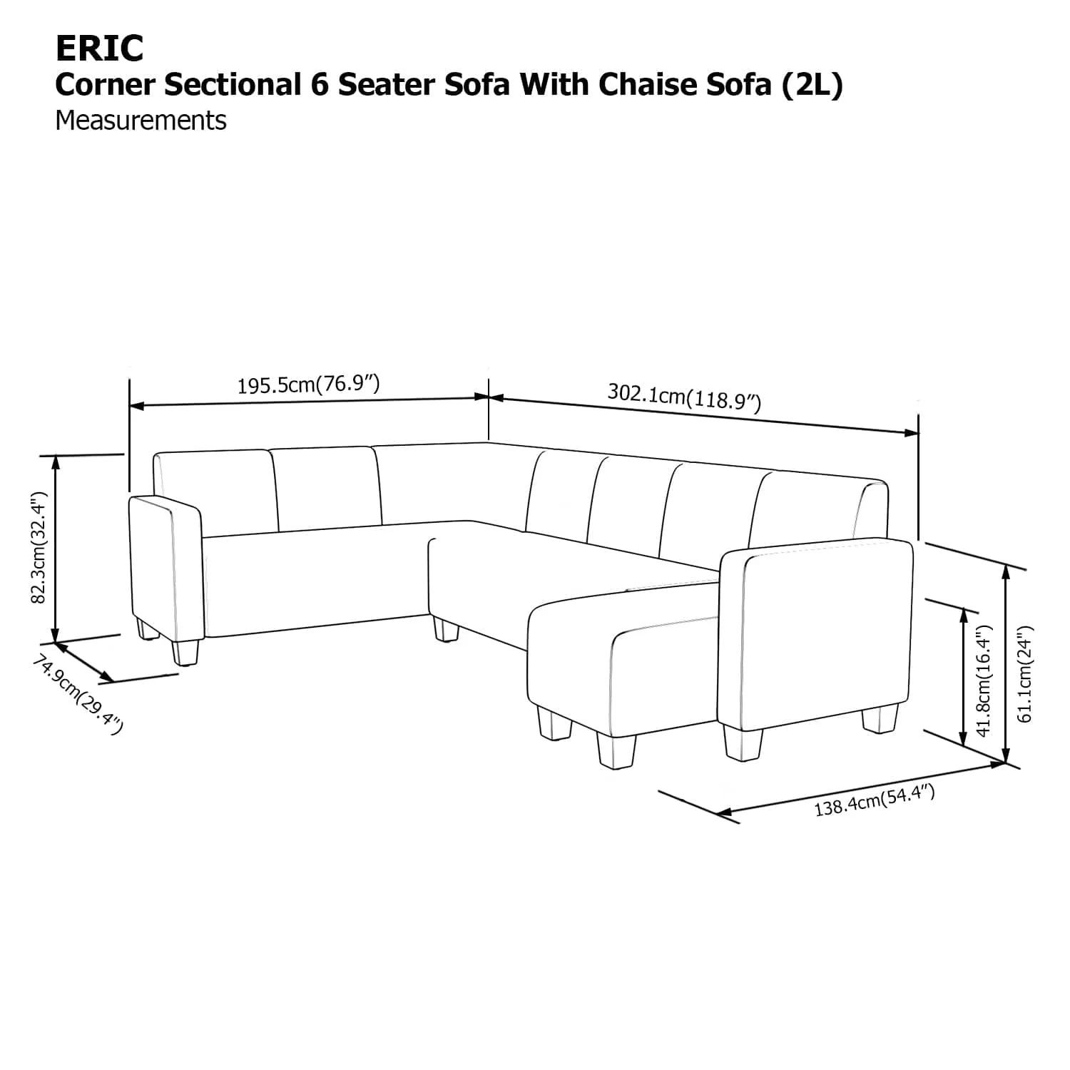 Eric Sectional 6 Seat with Chaise (2L) Sofa - Image 18