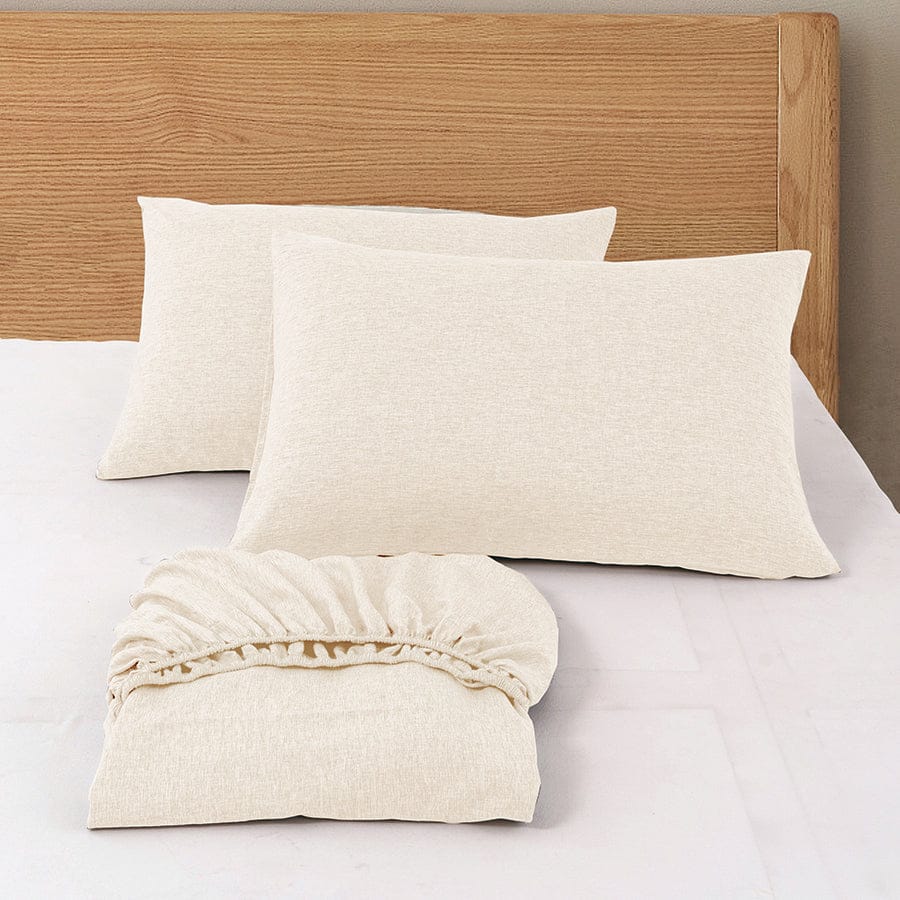 Faux Linen Natural Color 3pc Sheet Set - Image 3