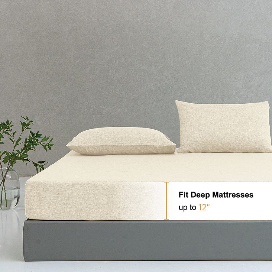 Faux Linen Natural Color 4pc Sheet Set - Image 7
