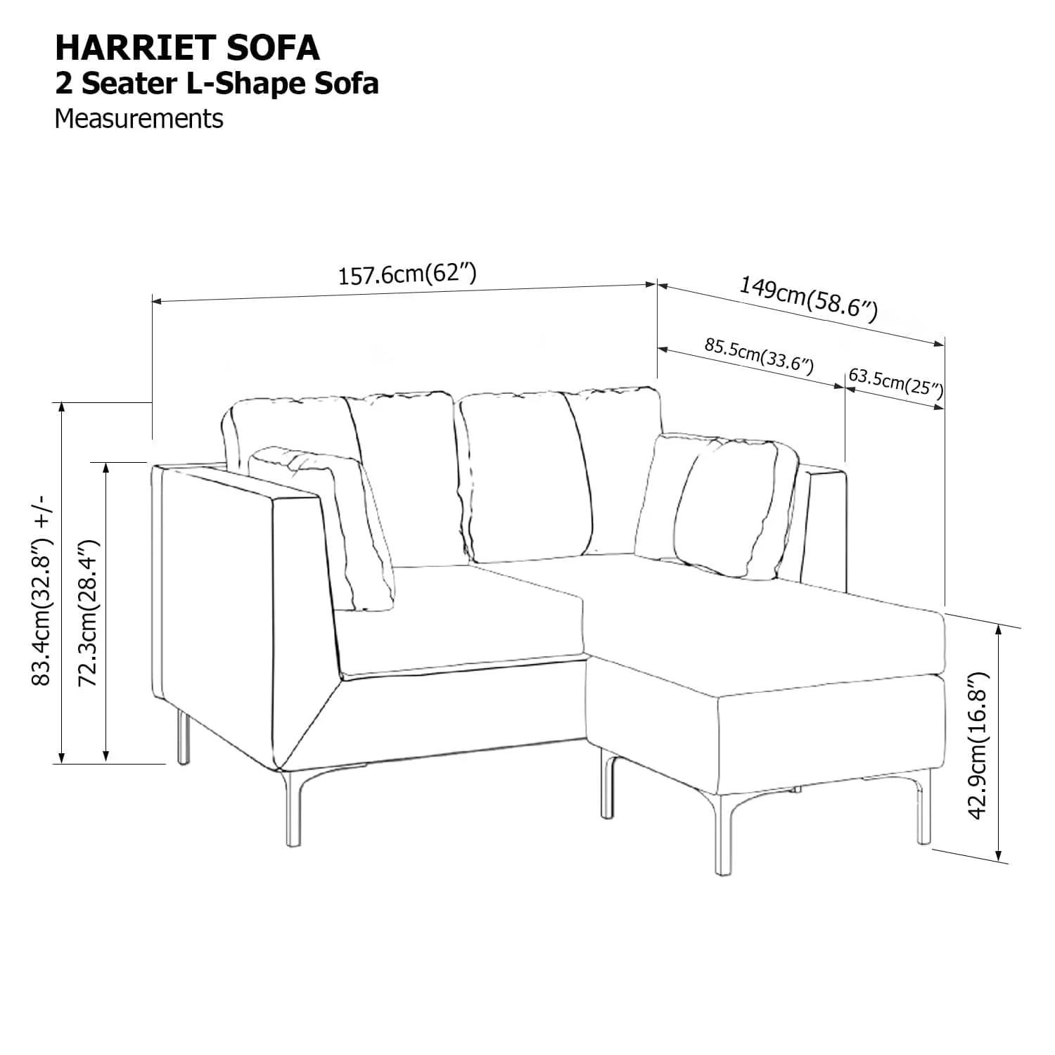 Harriet L-shape 2 Seat Sofa - Image 26