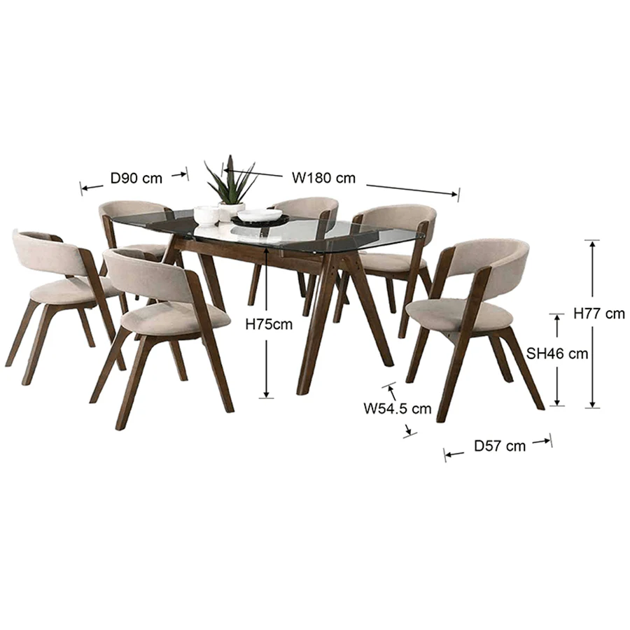 Jensen Glass Top 6 Seater Dining Set - Image 13