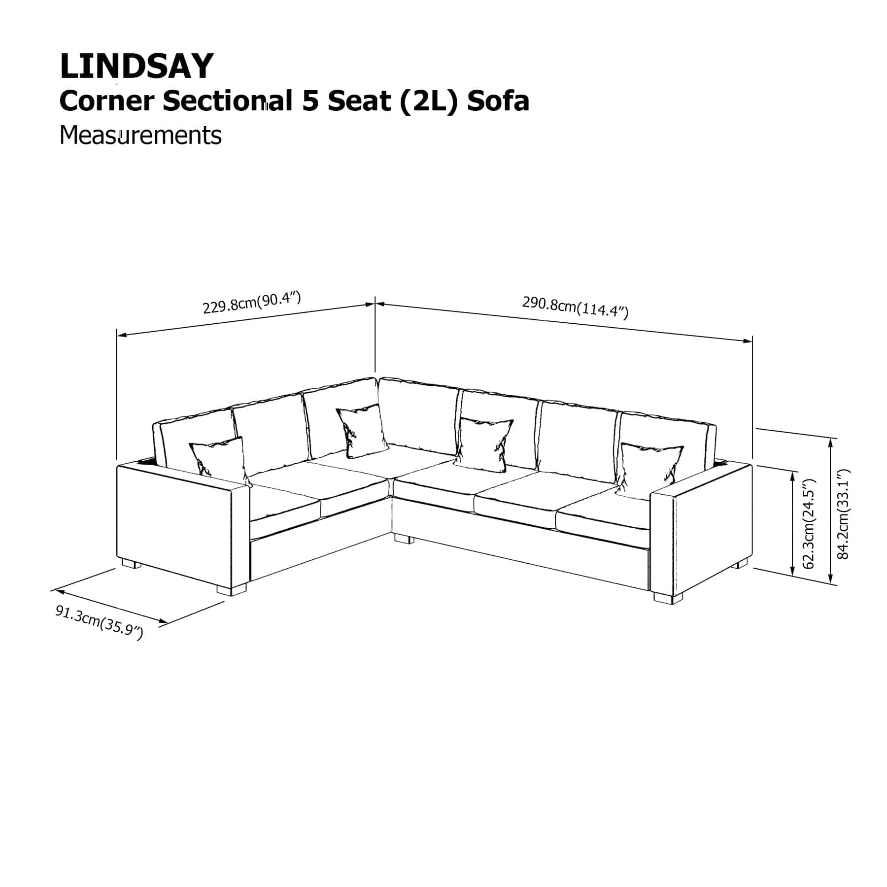 Lindsay Corner Sectional 5 Seat (2L) Sofa - Image 24
