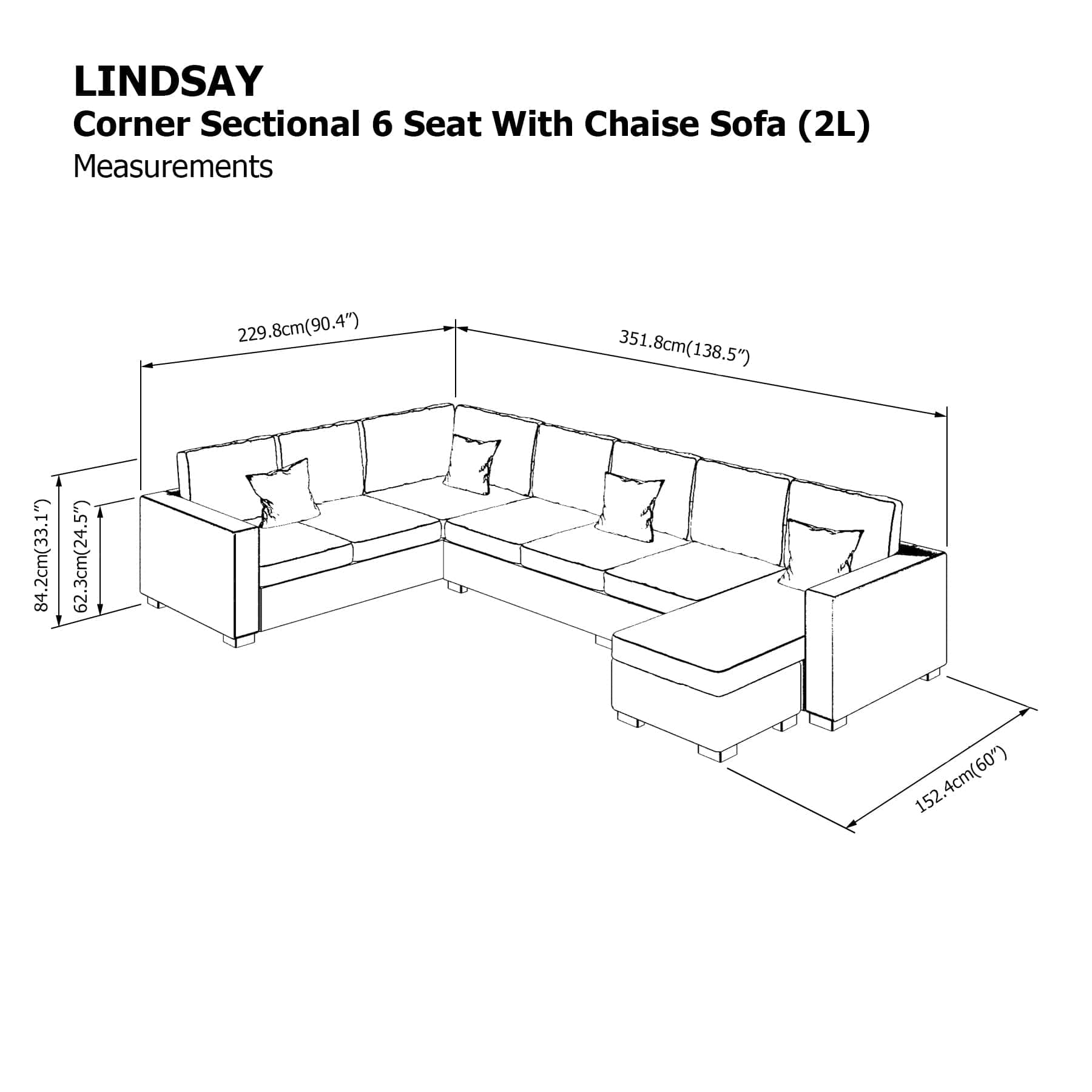 Lindsay Corner Sectional 6 Seat with Chaise (2L) Sofa - Image 24