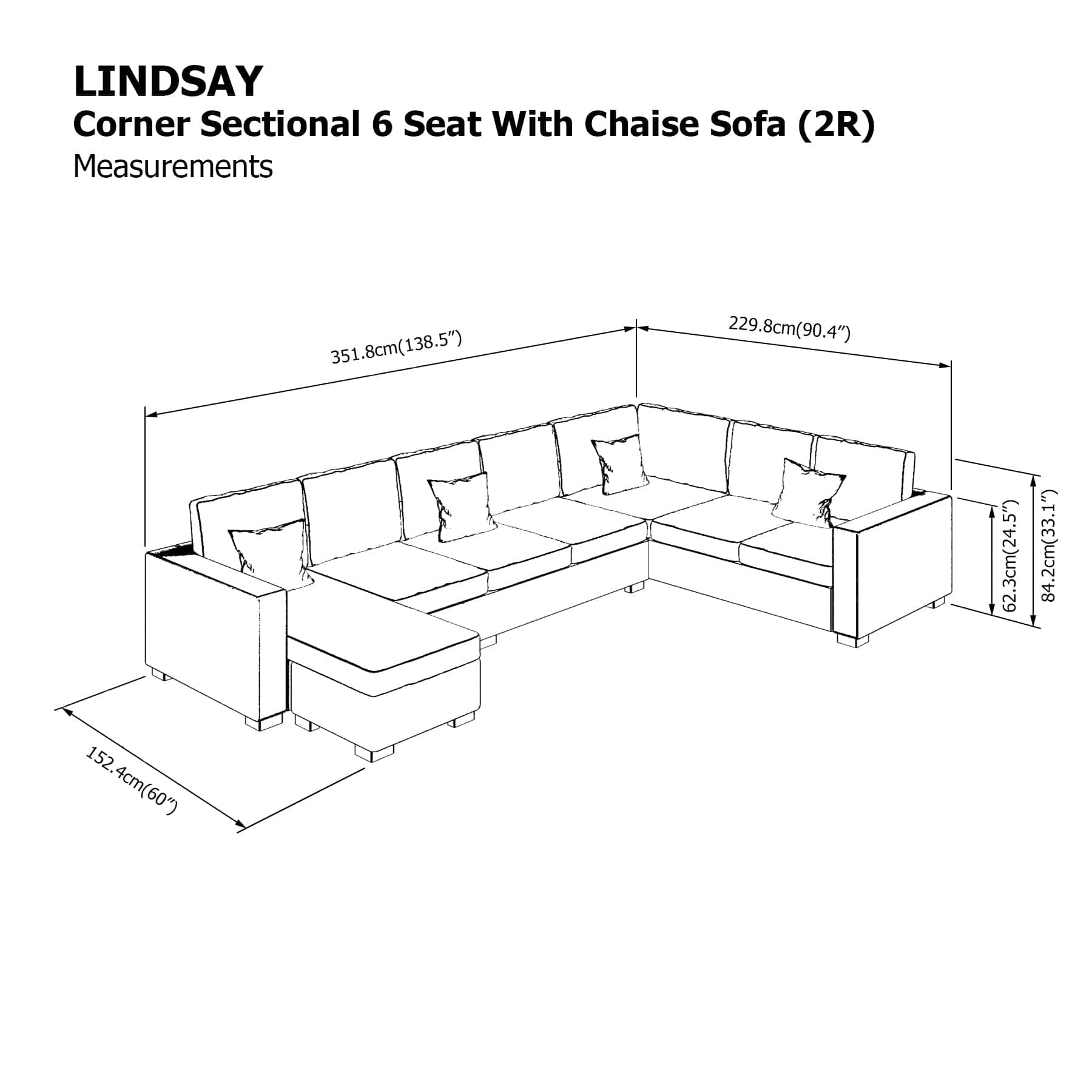 Lindsay Corner Sectional 6 Seat with Chaise (2R) Sofa - Image 24