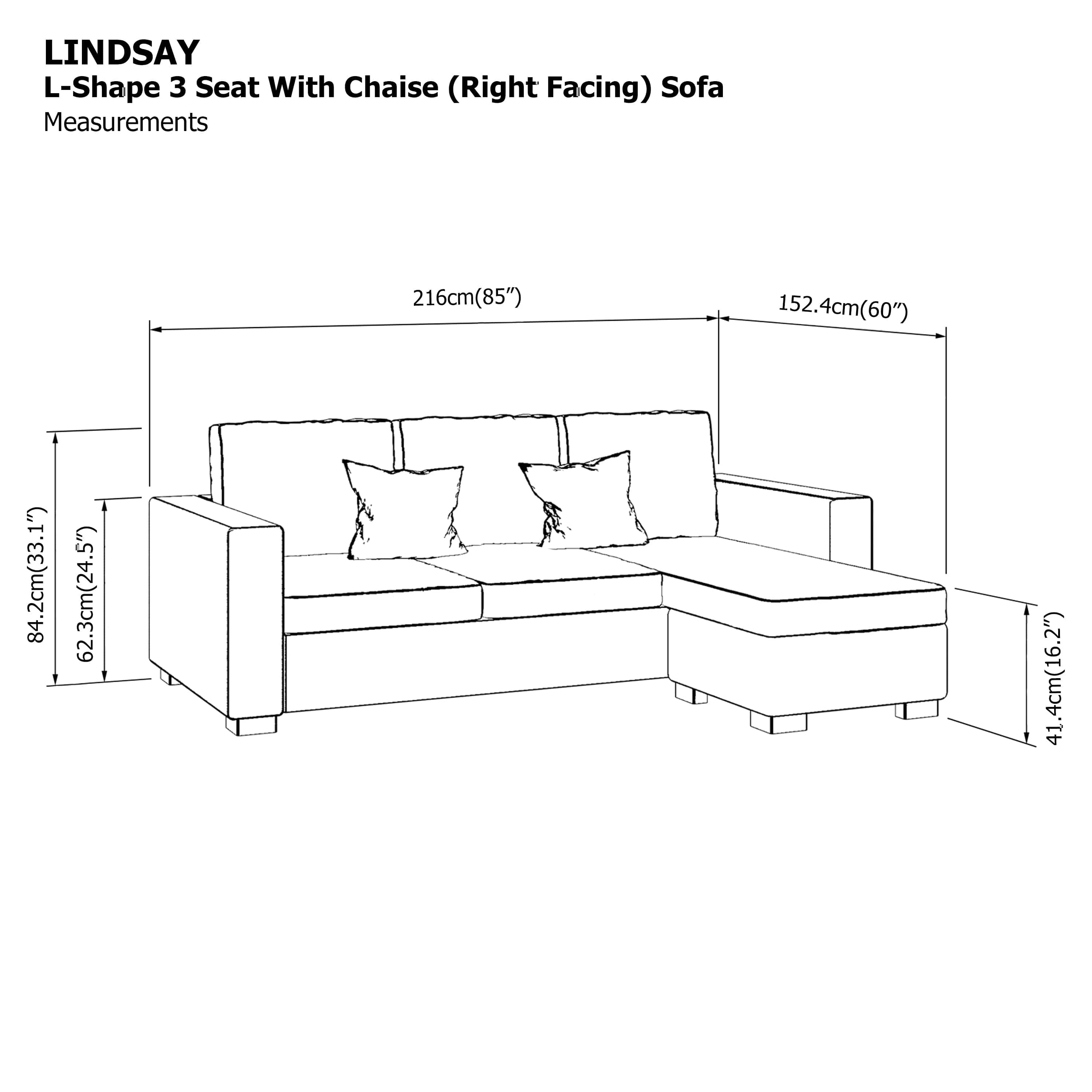 Lindsay L-shape 3 Seat with Chaise (Right Facing) Sofa - Image 24