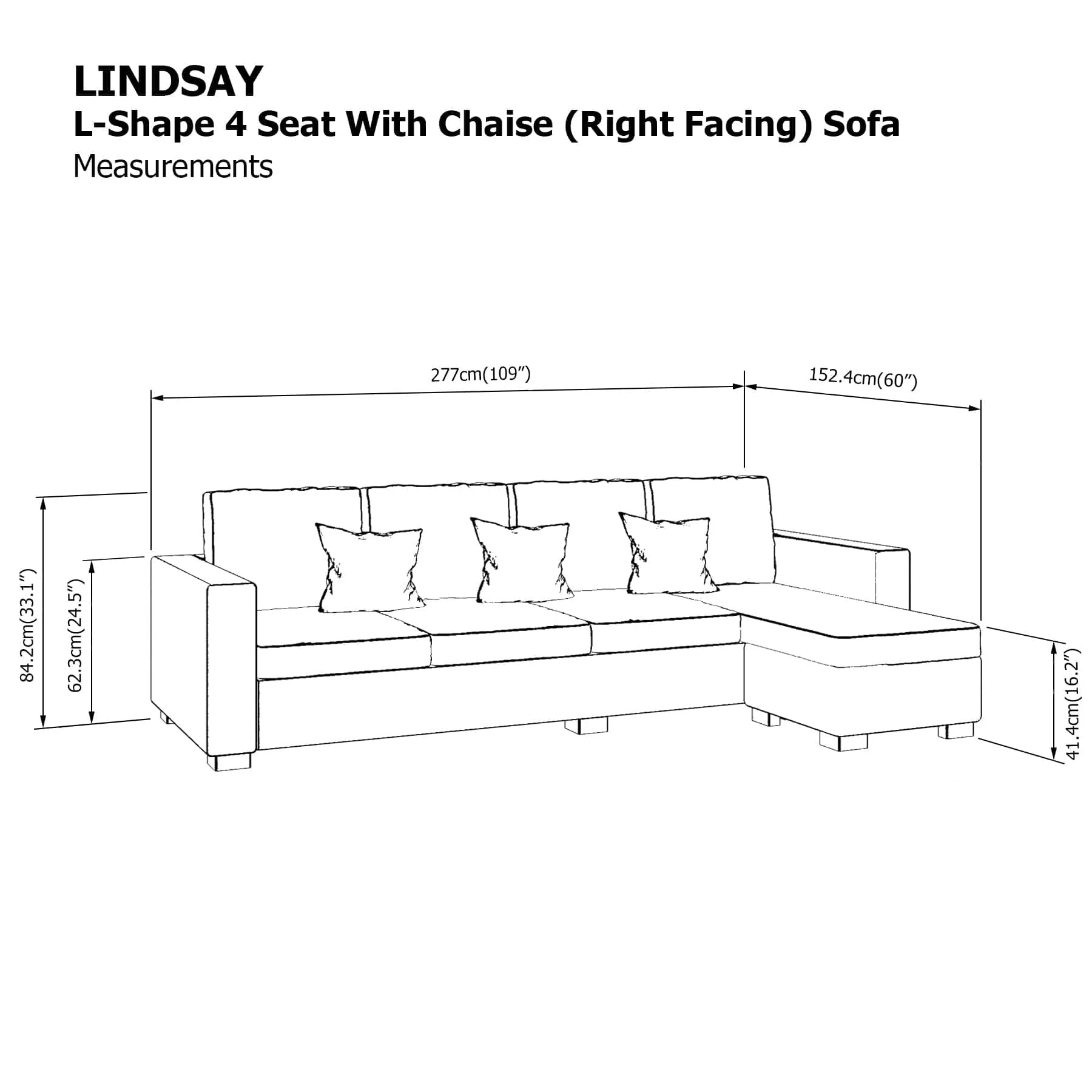 Lindsay L-shape 4 Seat with Chaise (Right Facing) Sofa - Image 24