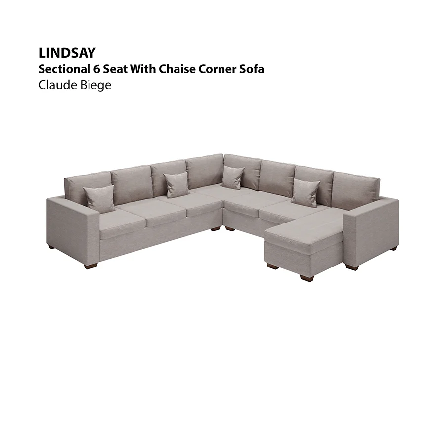 Lindsay Sectional 6 Seat with Chaise Corner Sofa - Image 18