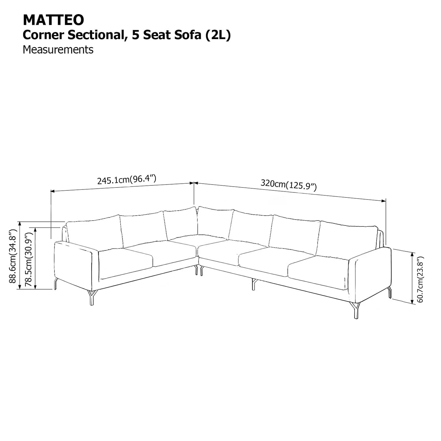 Matteo Corner Sectional 5 Seat Sofa (2L) Sofa - Image 24
