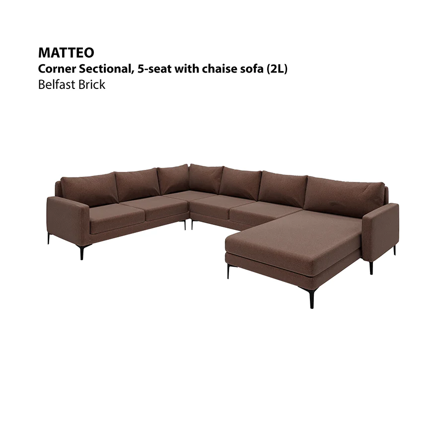 Matteo Corner Sectional 5 Seat with Chaise (2L) Sofa - Image 10