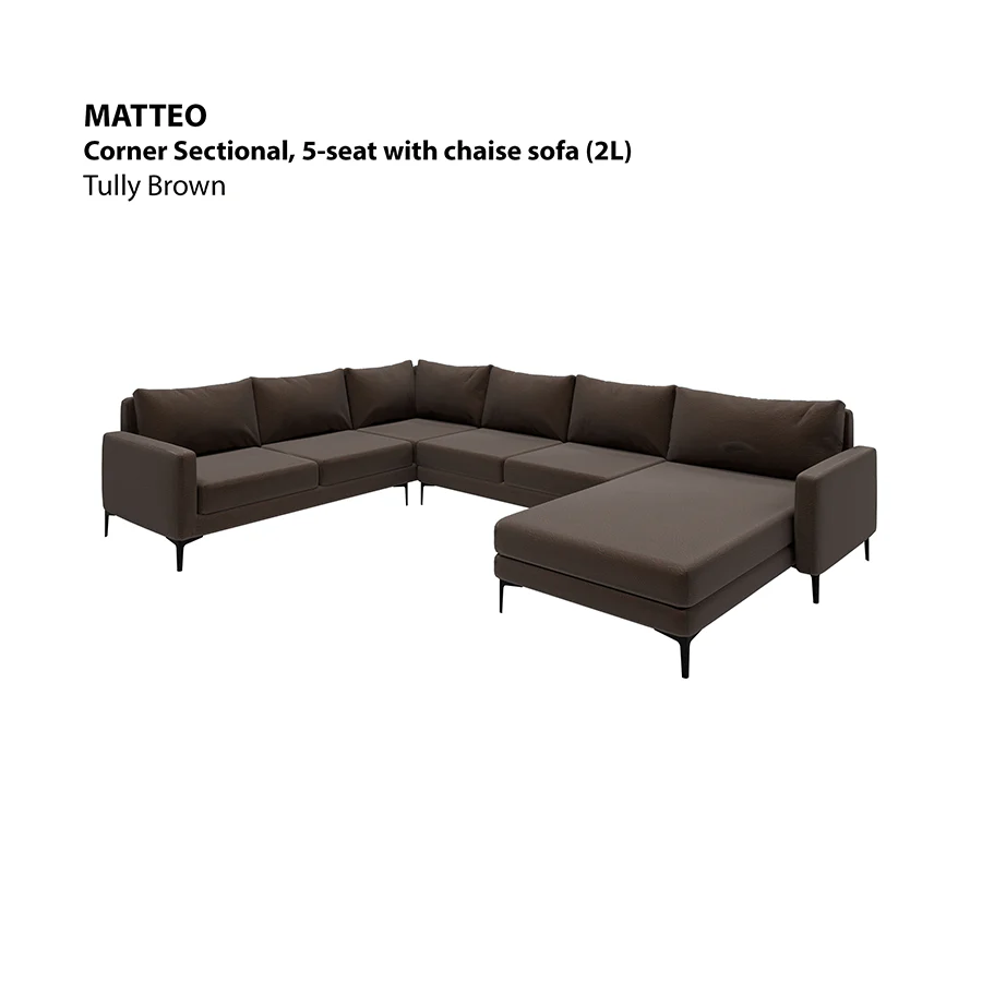 Matteo Corner Sectional 5 Seat with Chaise (2L) Sofa - Image 14