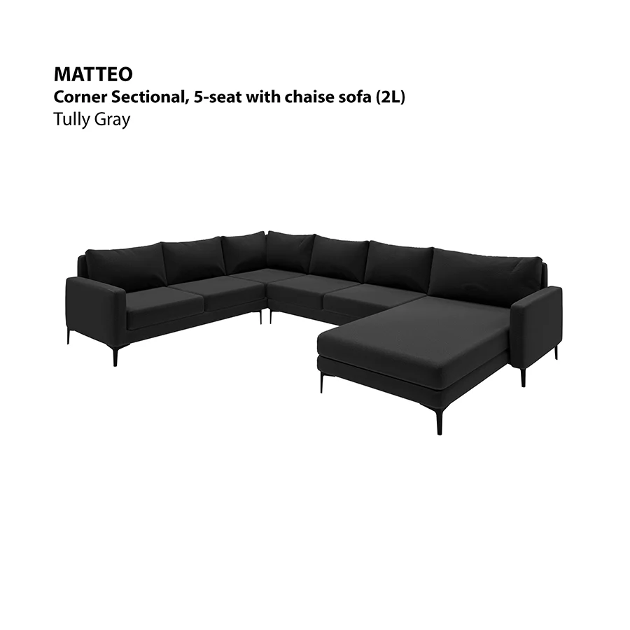 Matteo Corner Sectional 5 Seat with Chaise (2L) Sofa - Image 15